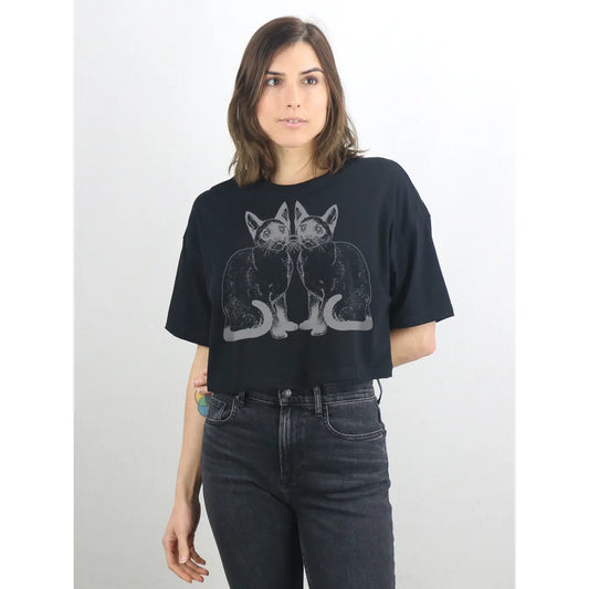 Black Kitties Clover Crop Tee