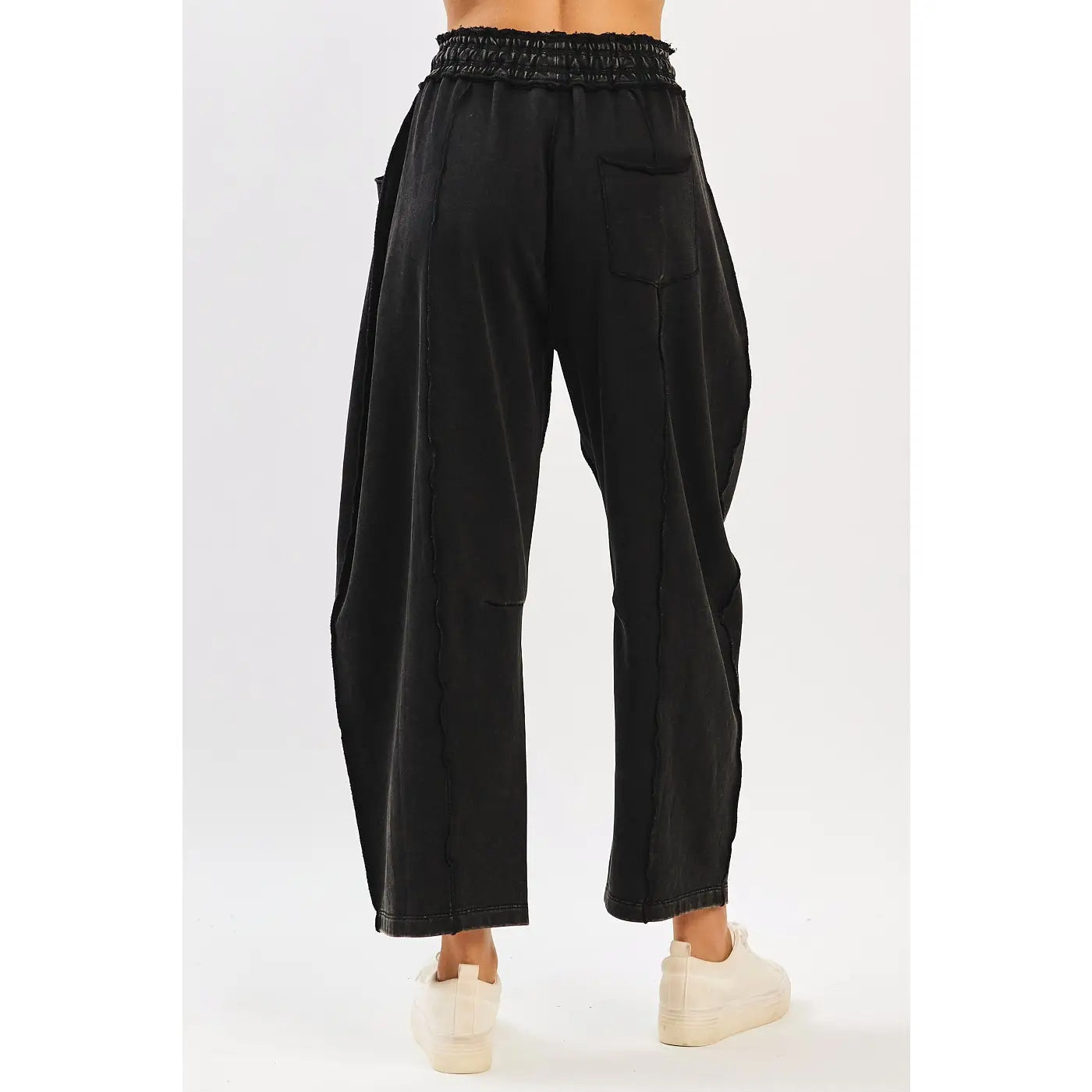 Black Mineral Wash Contrast Stitch Barrel Pants