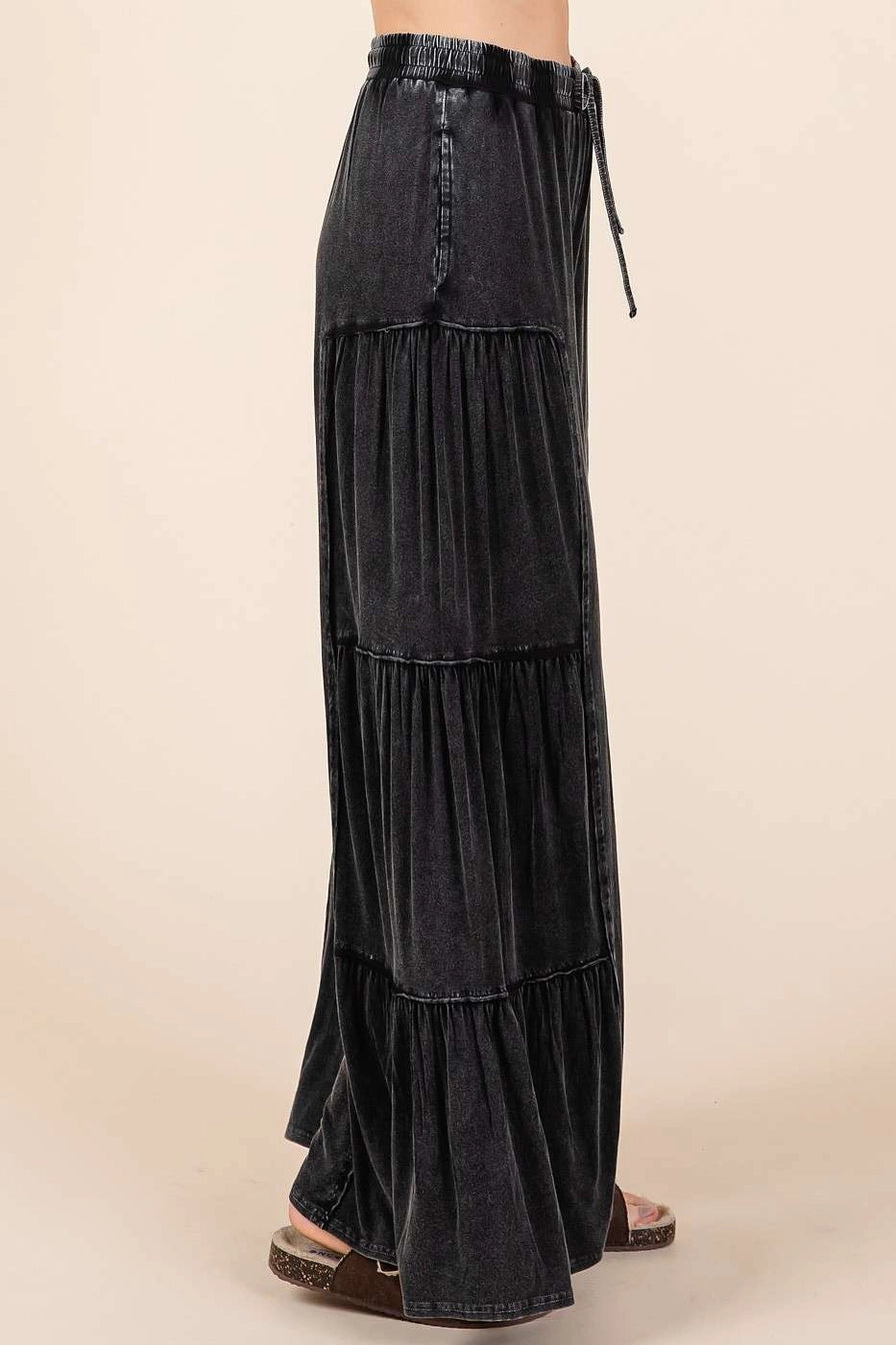 Black Mineral Wash Tiered Pants