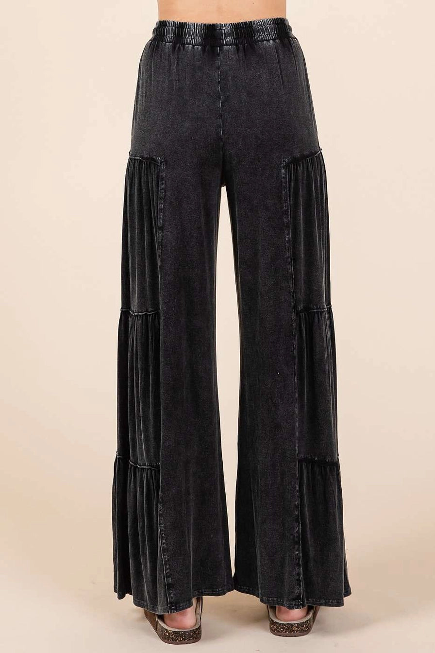 Black Mineral Wash Tiered Pants