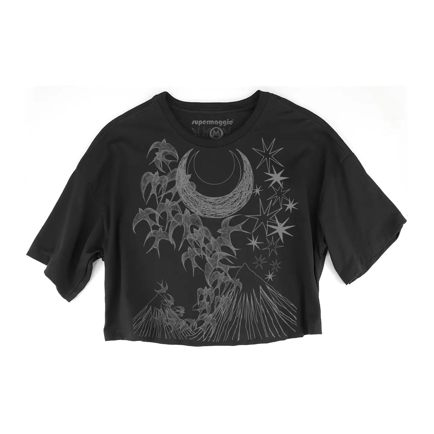 Black Night Flight Clover Crop Tee by Supermaggie