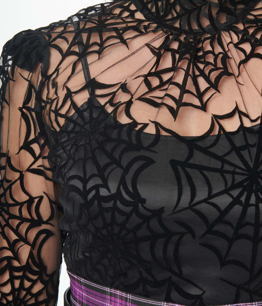 Black Spiderweb Flocked Donna Blouse