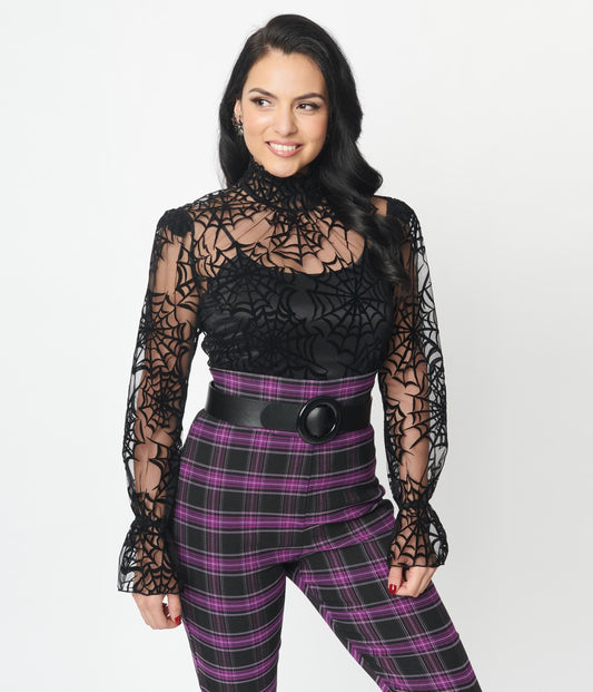 Black Spiderweb Flocked Donna Blouse