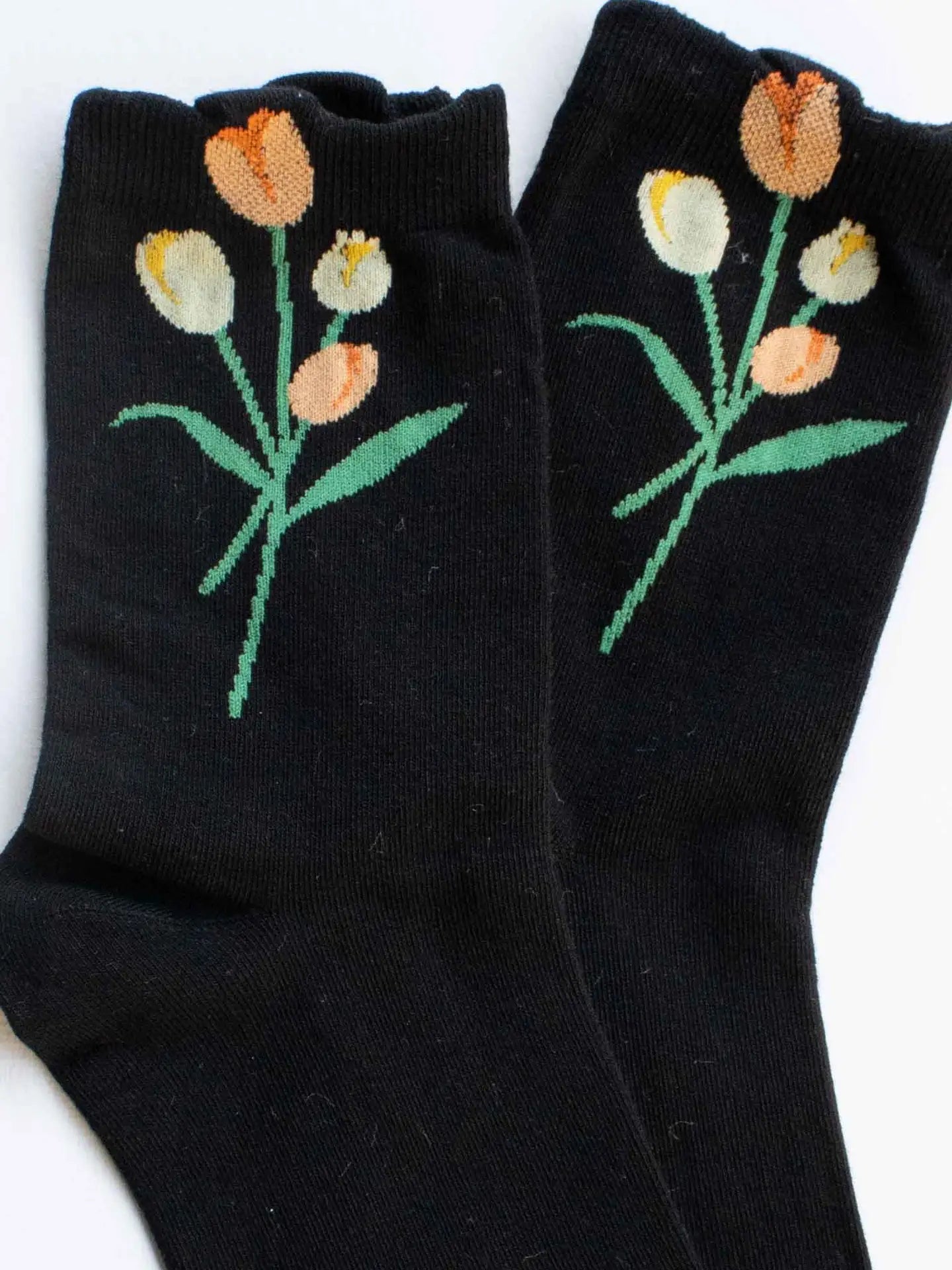 Black Tulip Bloom Socks