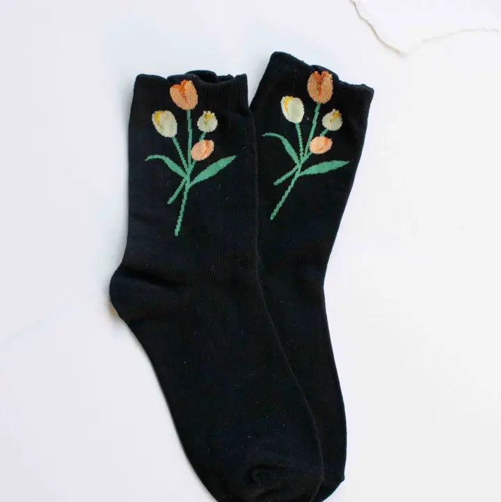 Black Tulip Bloom Socks