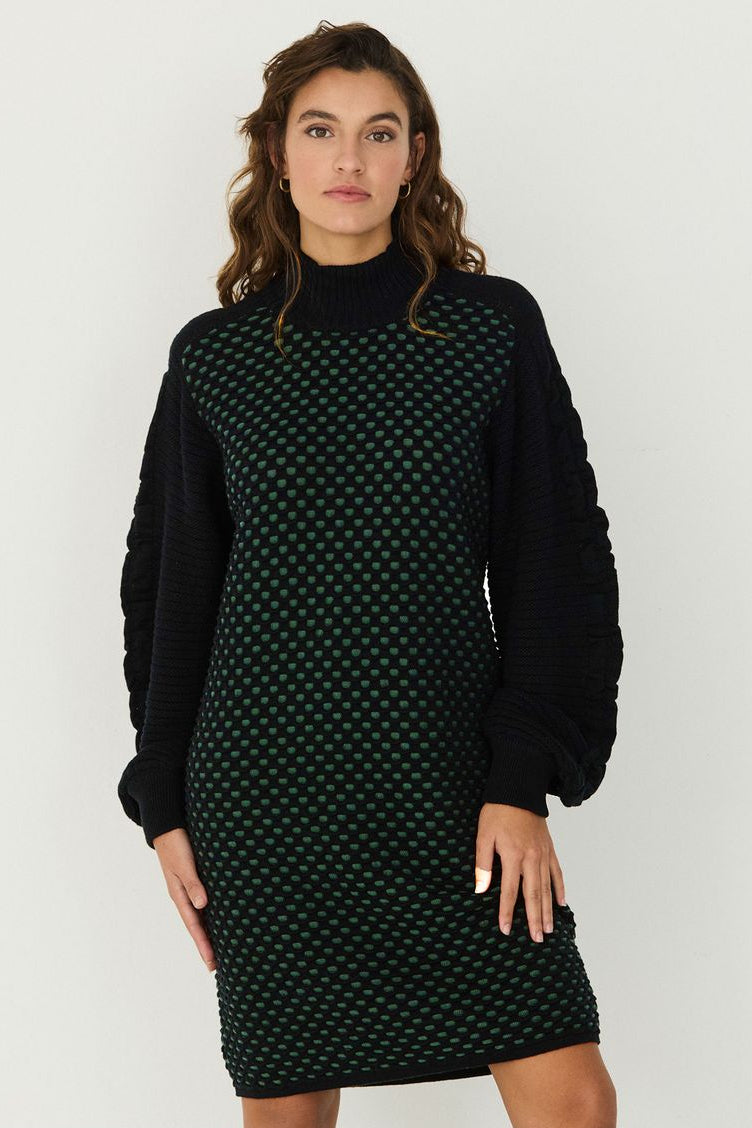 Black & Green Kaliope Sweater Dress by SKFK