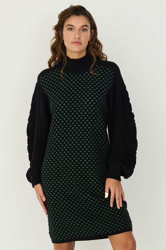 Black & Green Kaliope Sweater Dress by SKFK