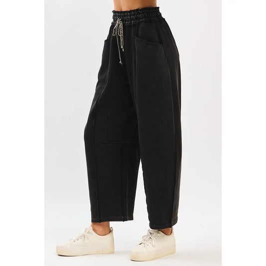 Black Mineral Wash Contrast Stitch Barrel Pants
