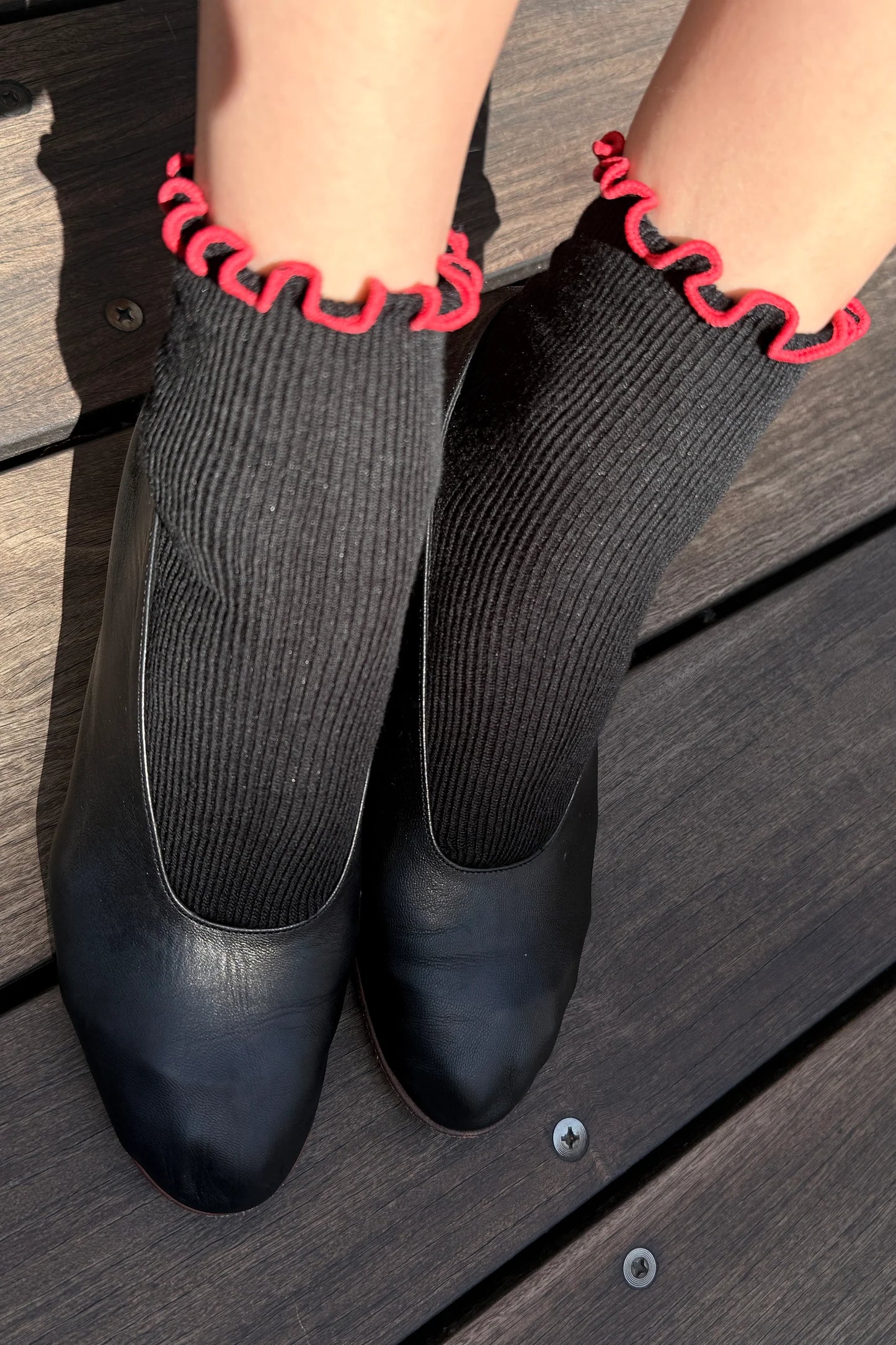 Black/Red Ruffled Socks by Noble X Le Bon Shoppe