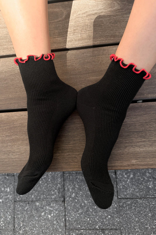 Black/Red Ruffled Socks by Noble X Le Bon Shoppe