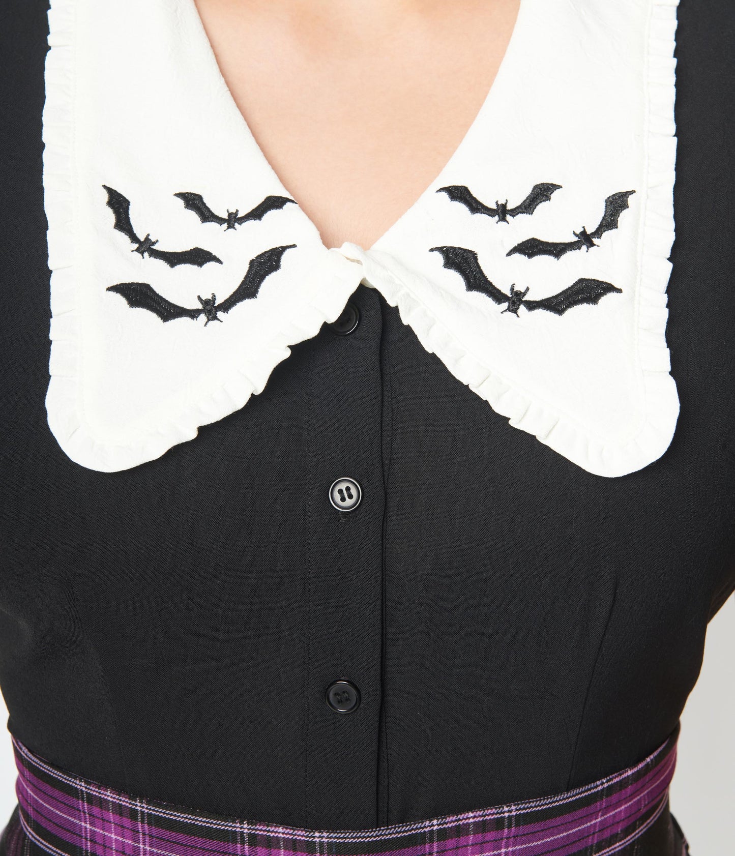 Black & White Bat Embroidered Collar Blouse