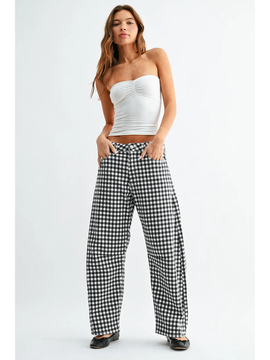 Black & White Gingham Barrel Jeans