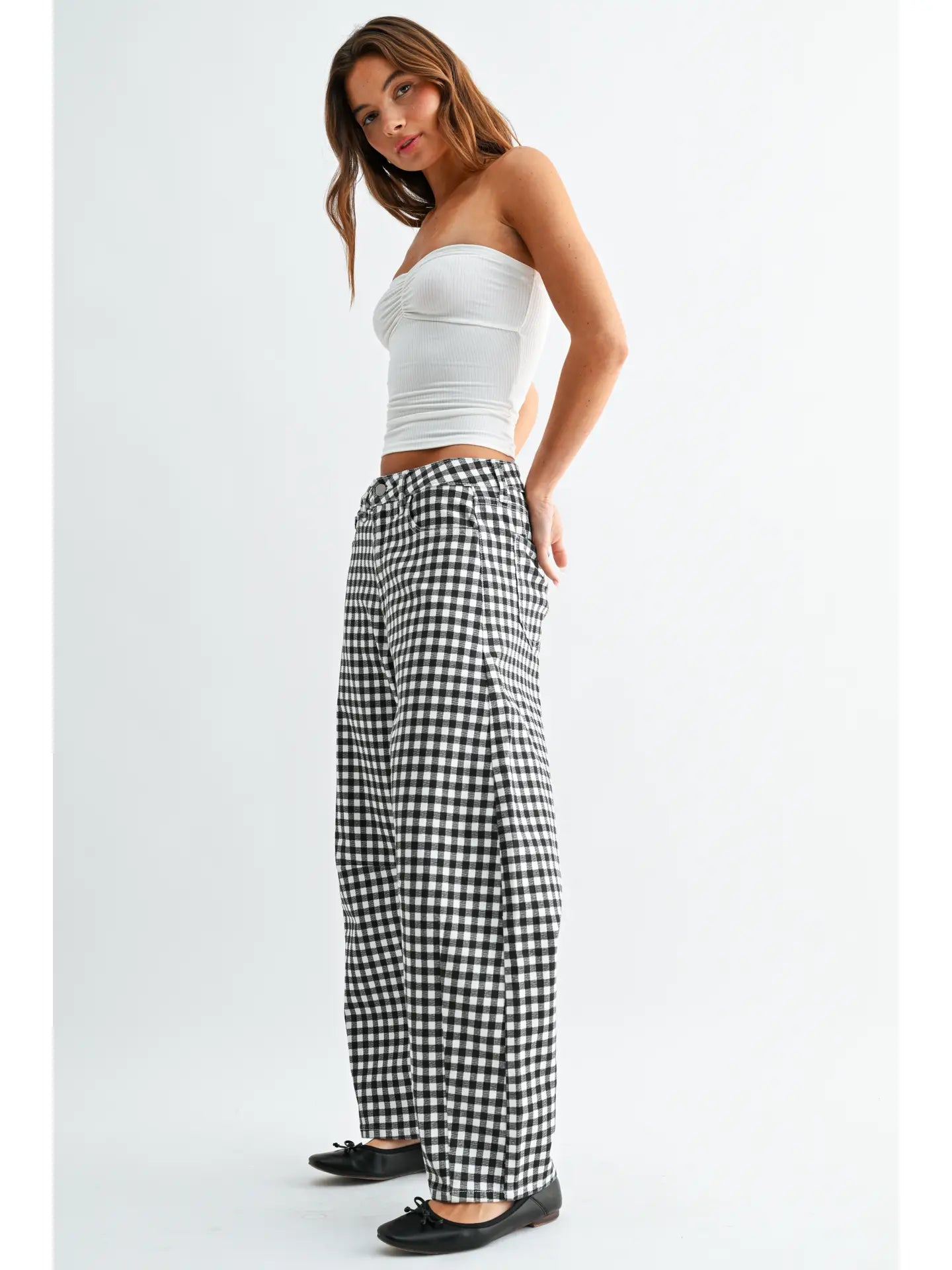 Black & White Gingham Barrel Jeans