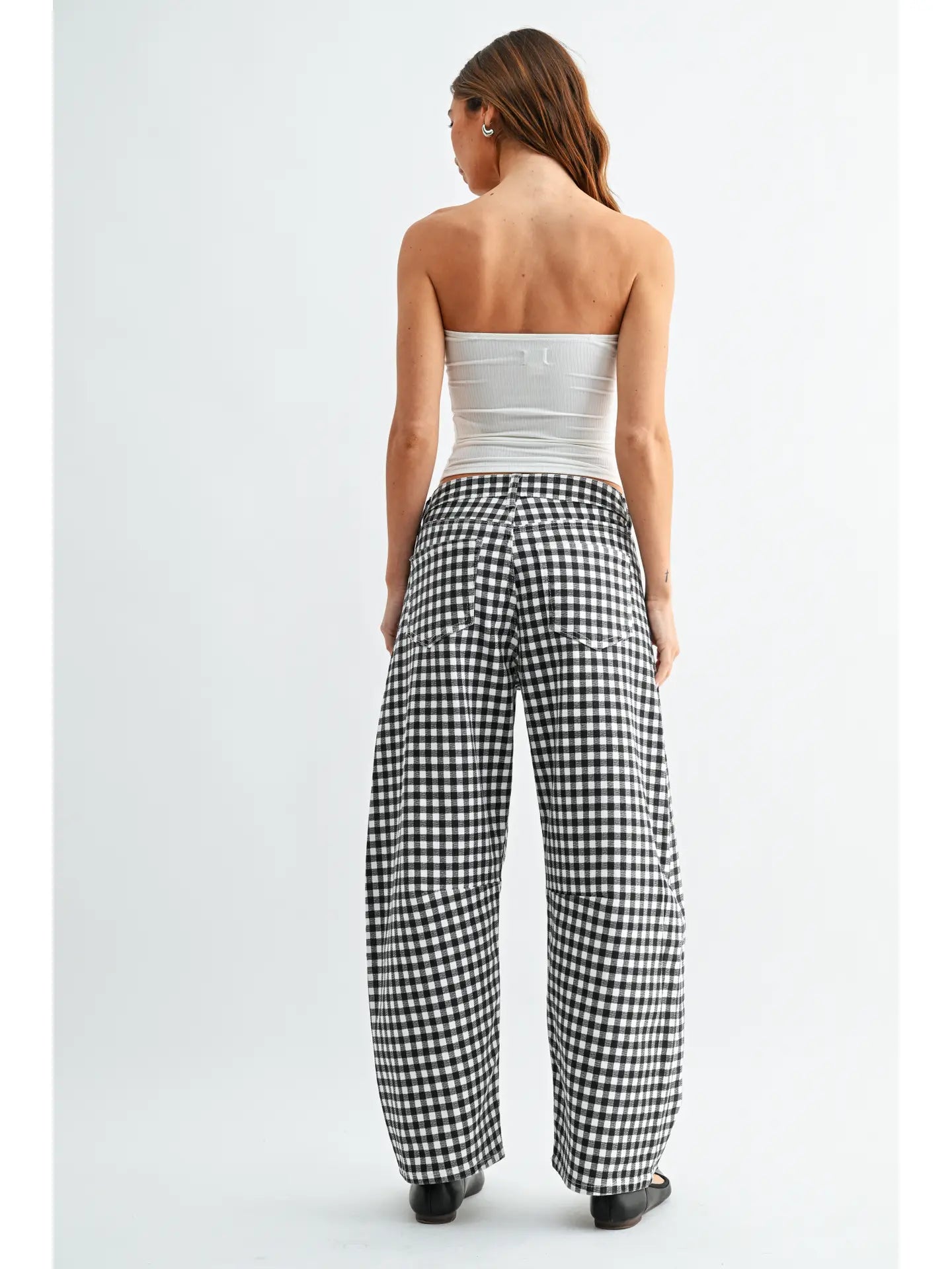 Black & White Gingham Barrel Jeans