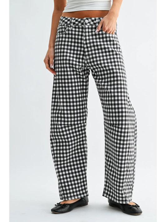 Black & White Gingham Barrel Jeans