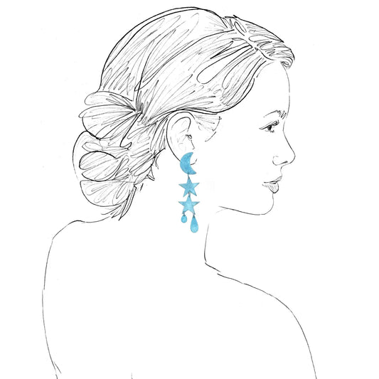Blue Little Twilight Star + Moon Earrings
