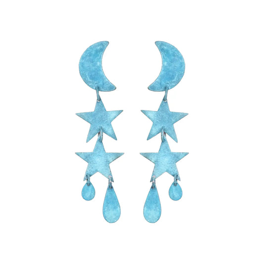 Blue Little Twilight Star + Moon Earrings