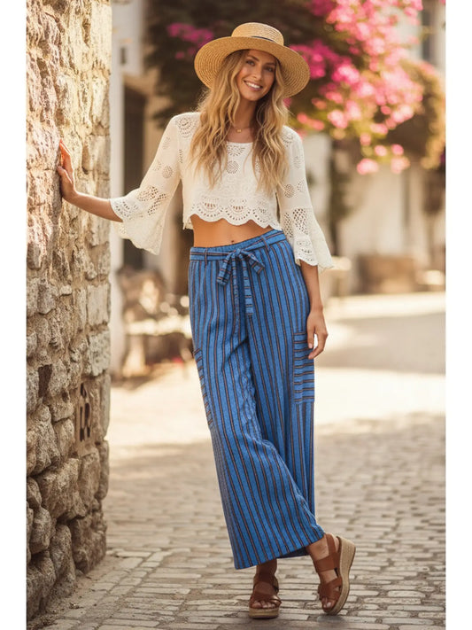 Blue Mix Striped Wide Leg Pant