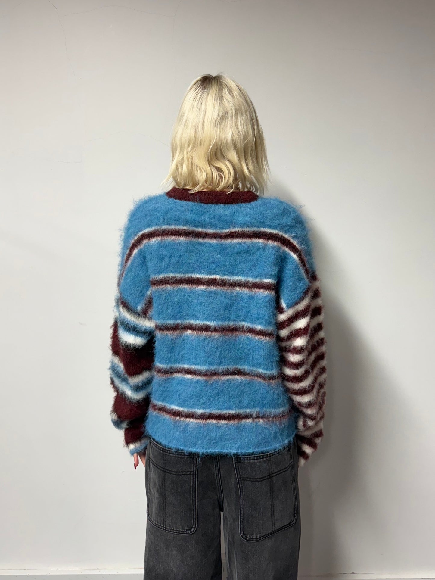 Blue & Burgundy Stripe Humbug Sweater by Ragged Priest