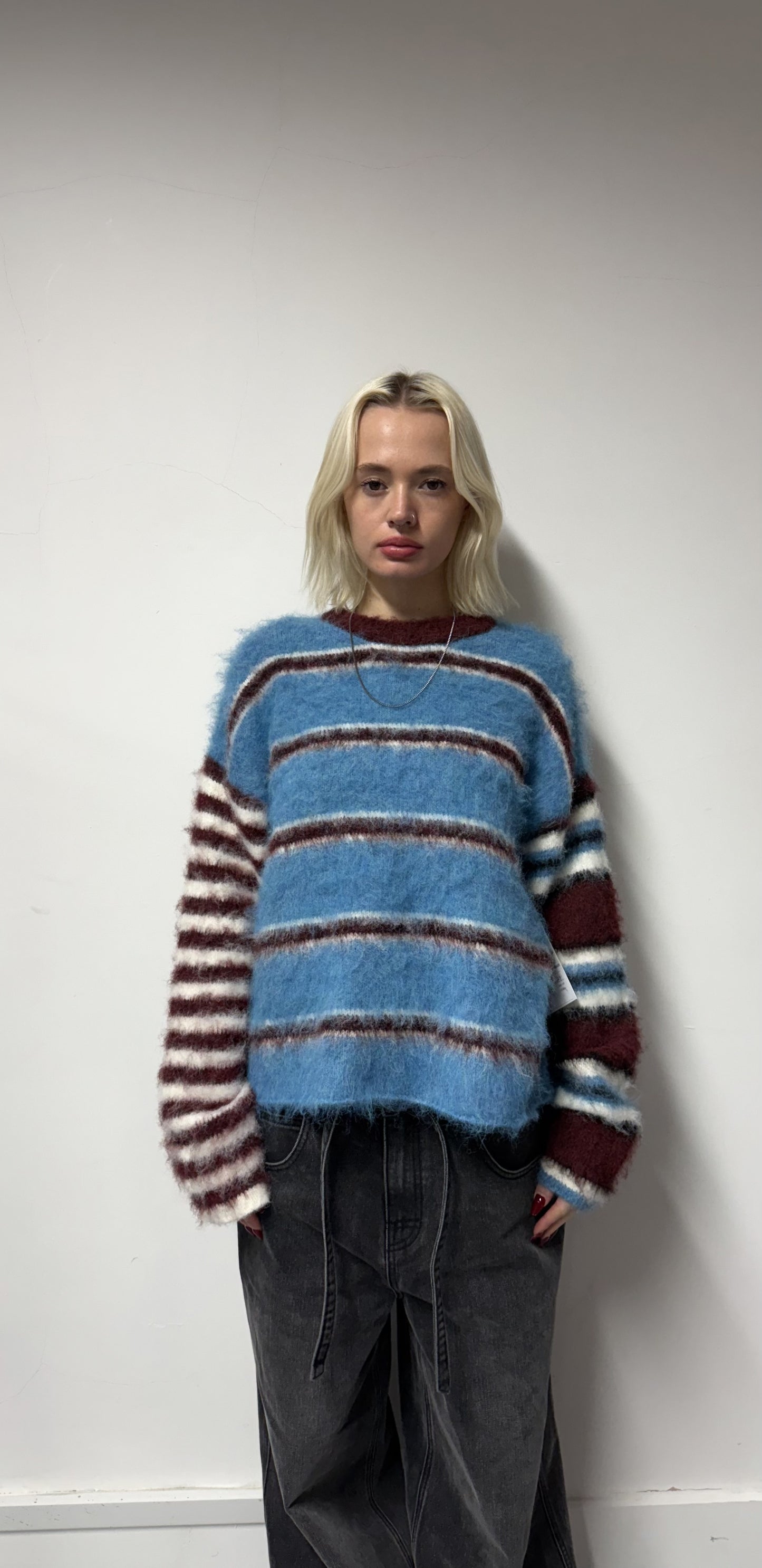 Blue & Burgundy Stripe Humbug Sweater by Ragged Priest