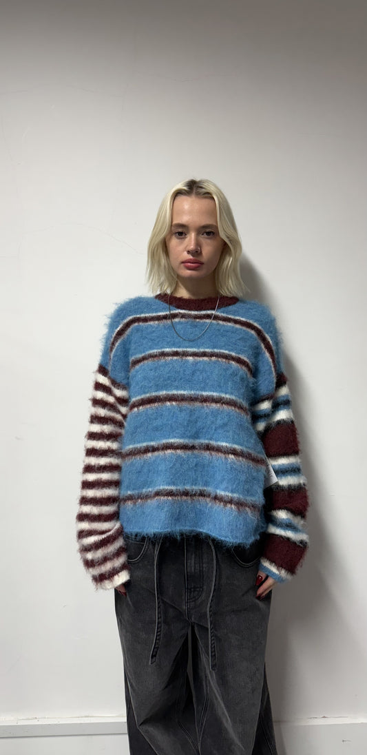 Blue & Burgundy Stripe Humbug Sweater by Ragged Priest