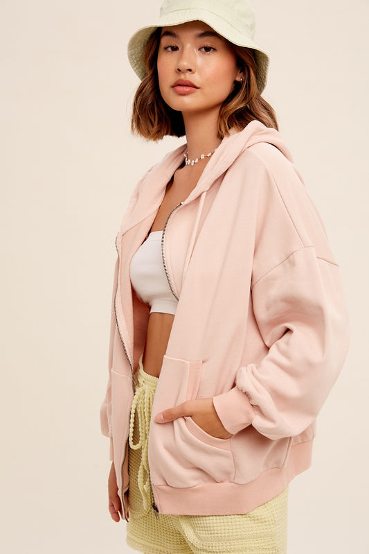 Blush Oversized French Terry Hoodie Jacket