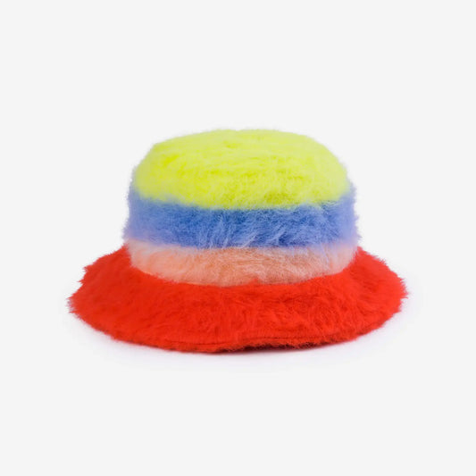 Blush Poppy Fur Stripe Bucket Hat