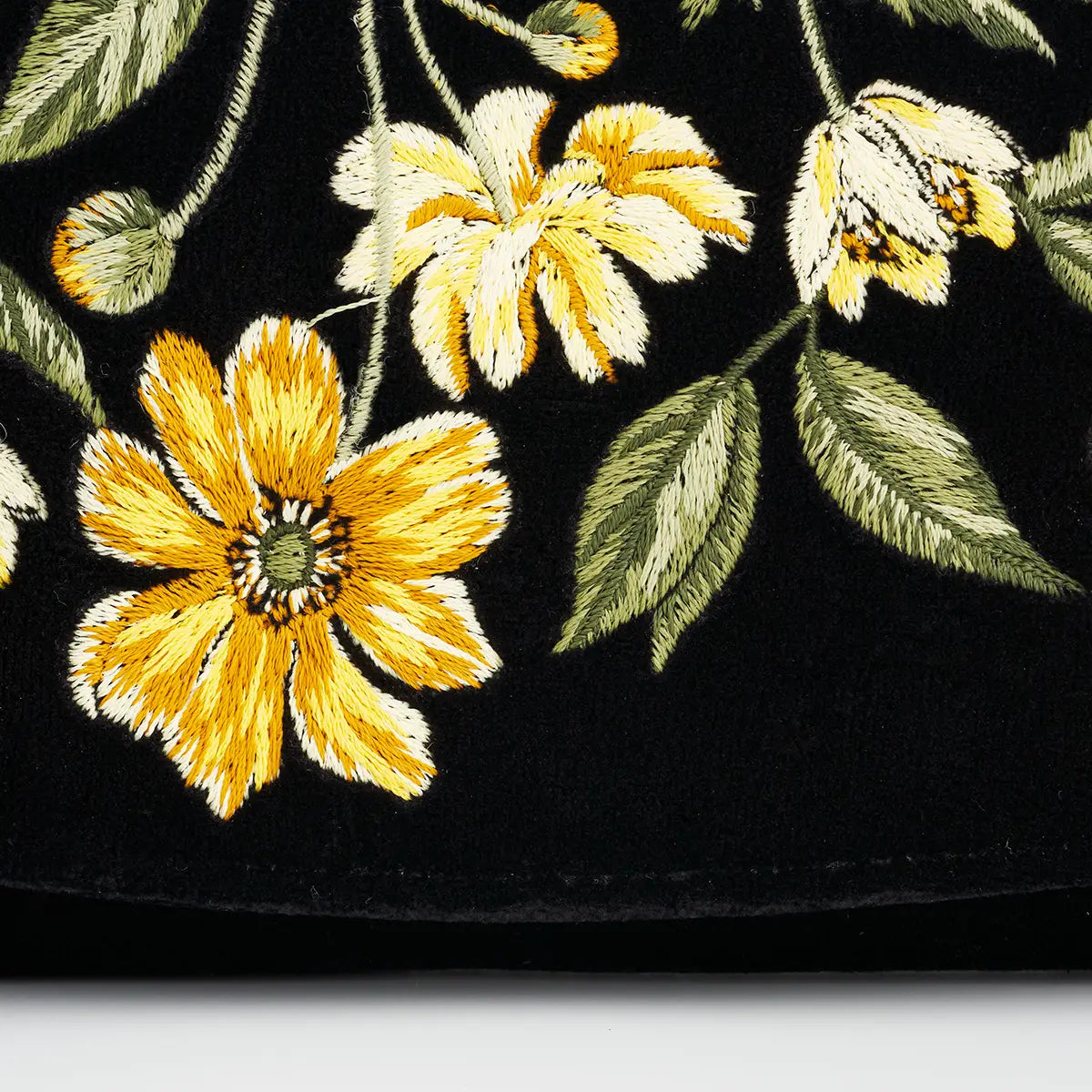 Botanical Black Velvet Embroidered Wallet by Fable England