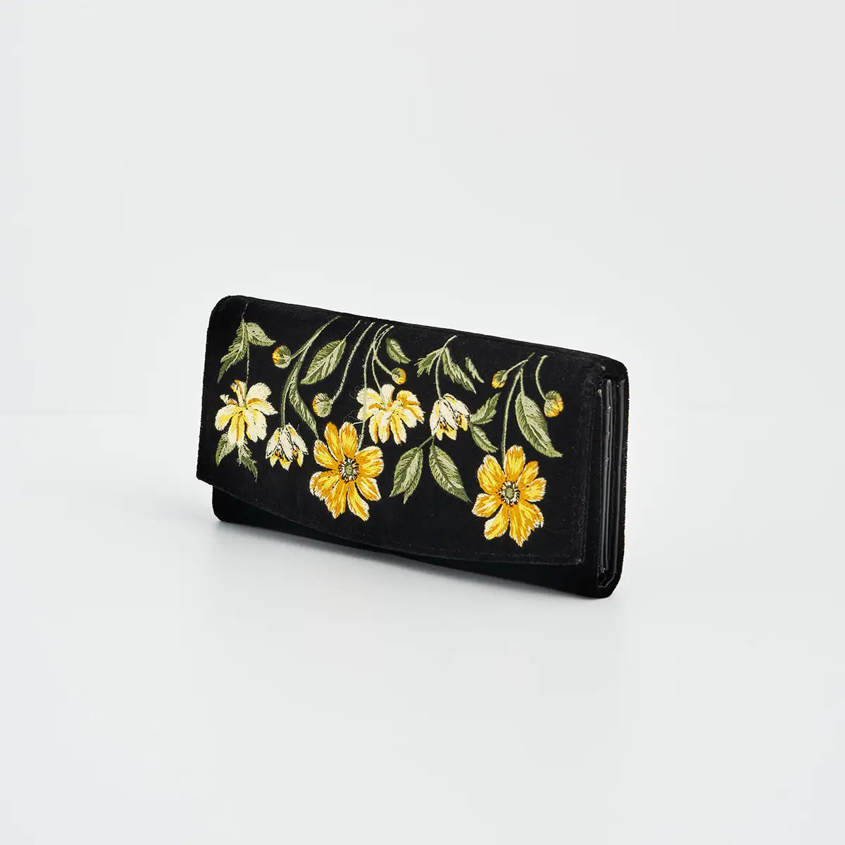 Botanical Black Velvet Embroidered Wallet by Fable England
