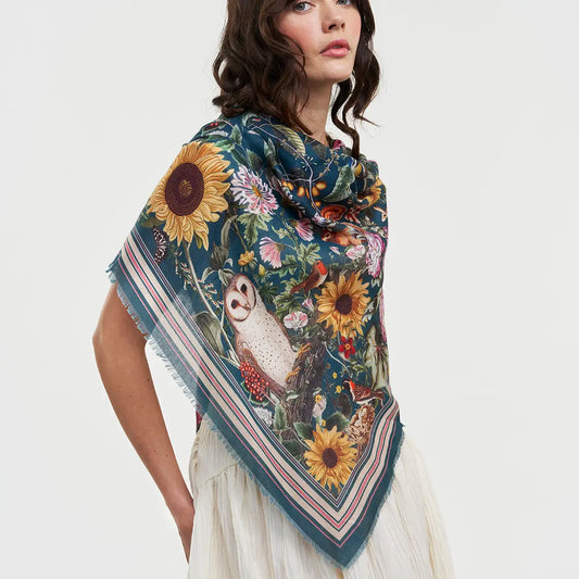 Botanical Teal Long Scarf by Fable England