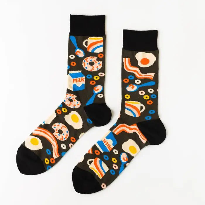 Breakfast Smile Crew Socks Black