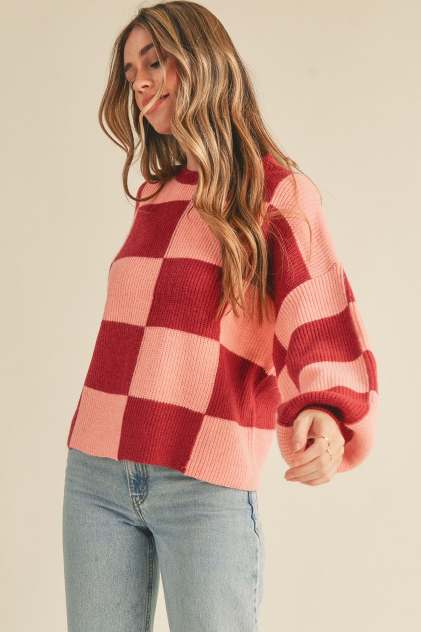 Brick & Peach Checkered Sweater