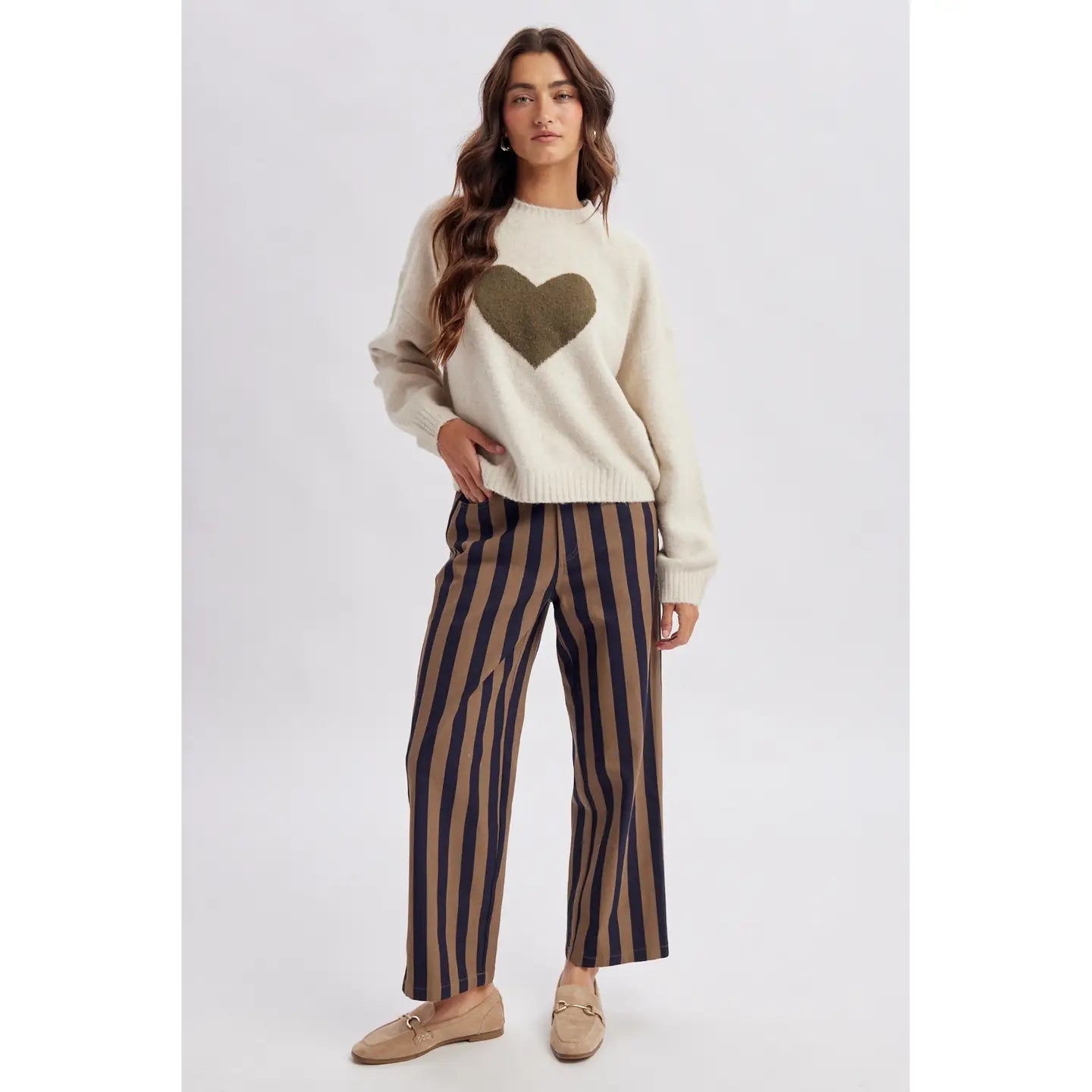 Brown & Dark Navy Vertical Stripe Wide Leg Pants