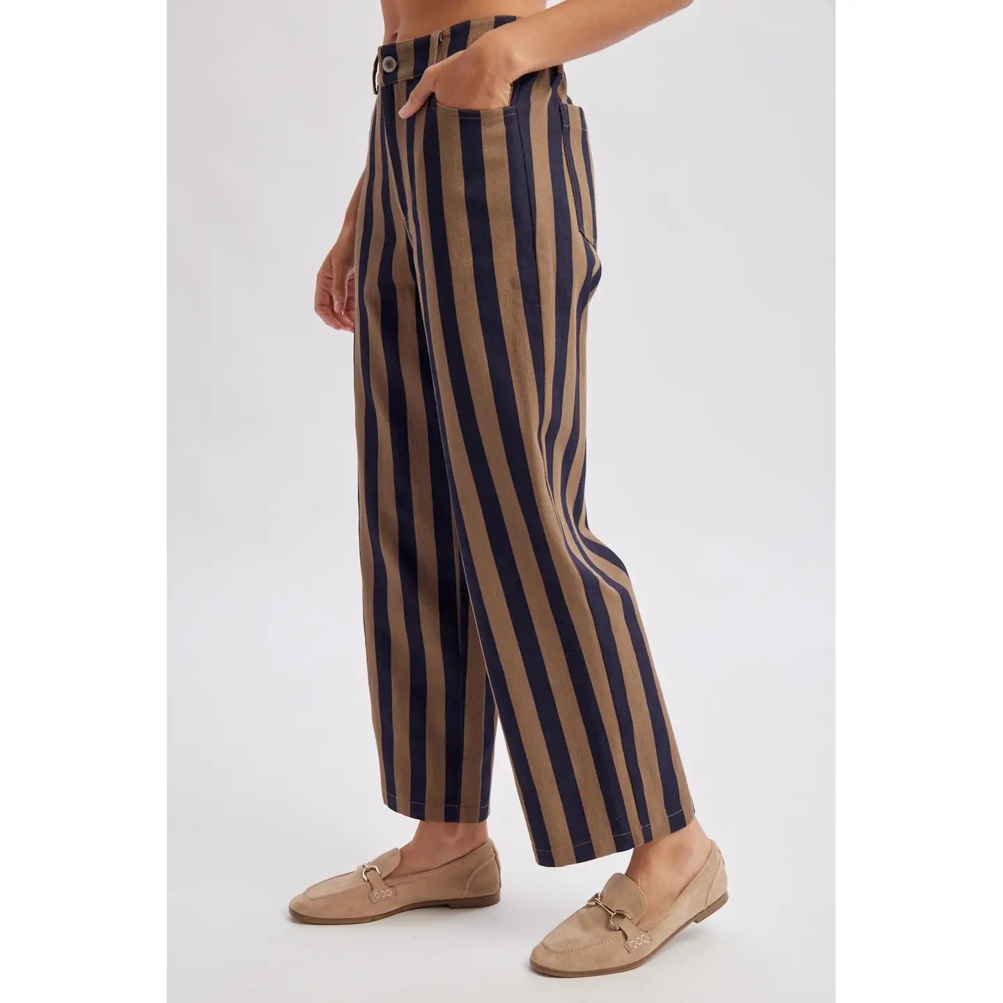Brown & Dark Navy Vertical Stripe Wide Leg Pants