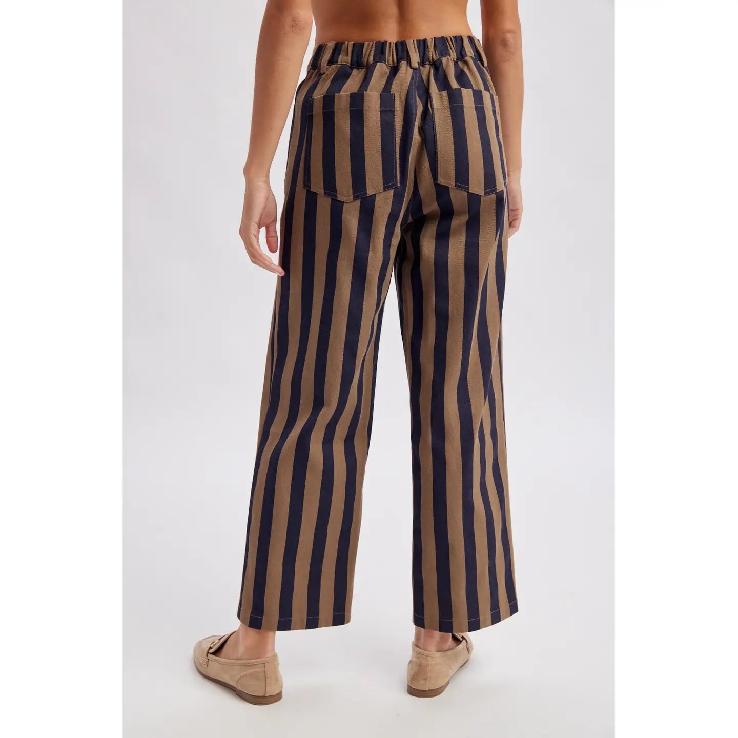 Brown & Dark Navy Vertical Stripe Wide Leg Pants