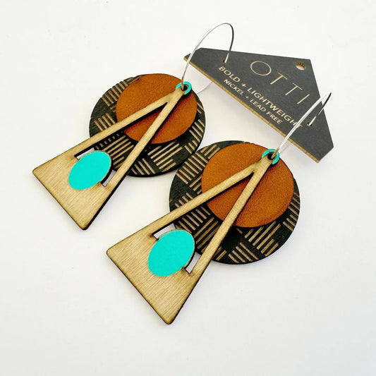Brown + Turquiose Deco Geo Earrings by Otti