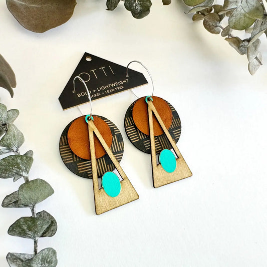 Brown + Turquiose Deco Geo Earrings by Otti