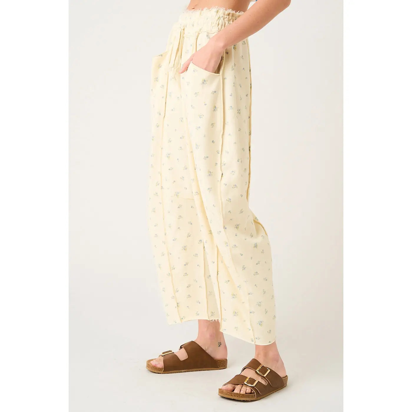 Butter Floral Pull On Barrel Pants