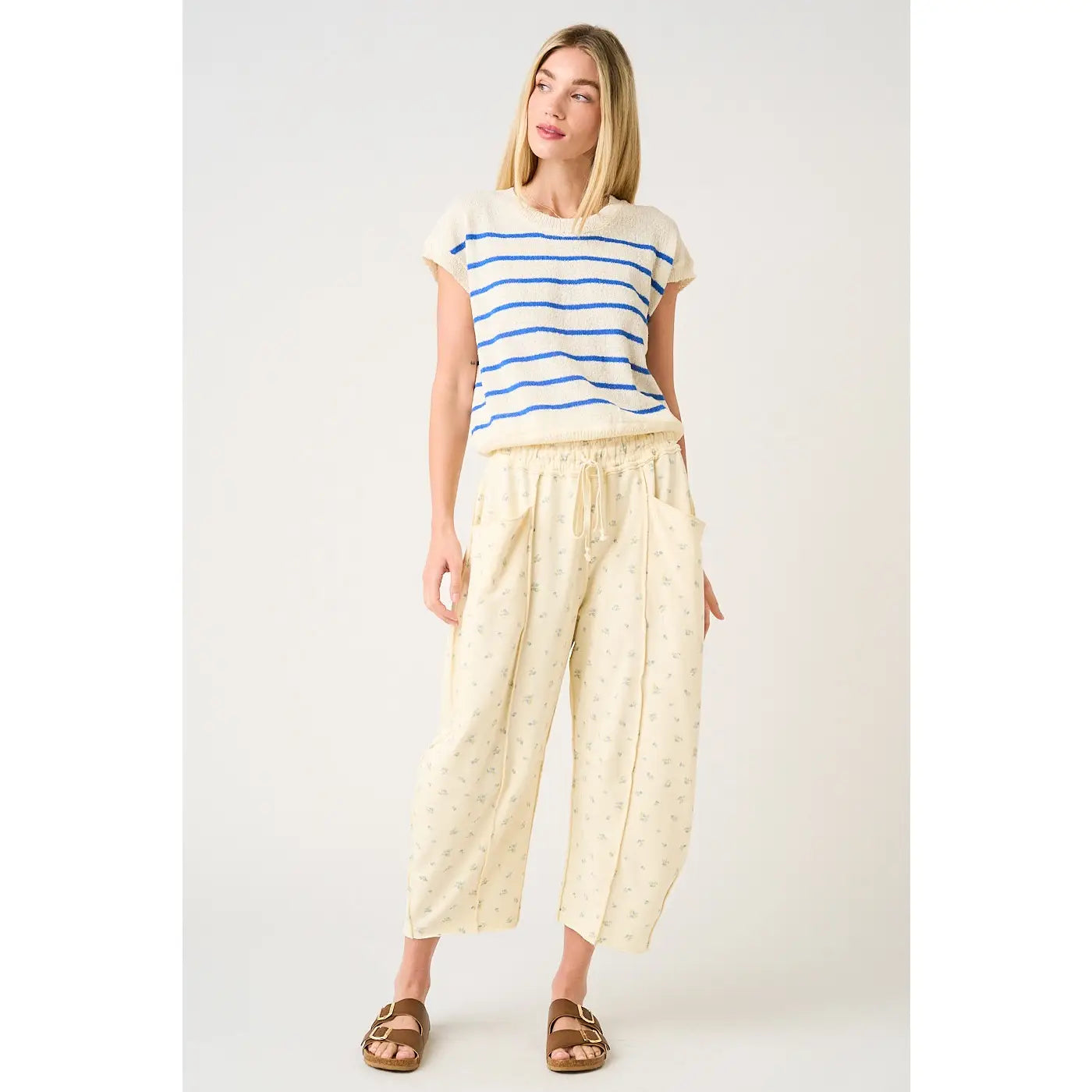 Butter Floral Pull On Barrel Pants