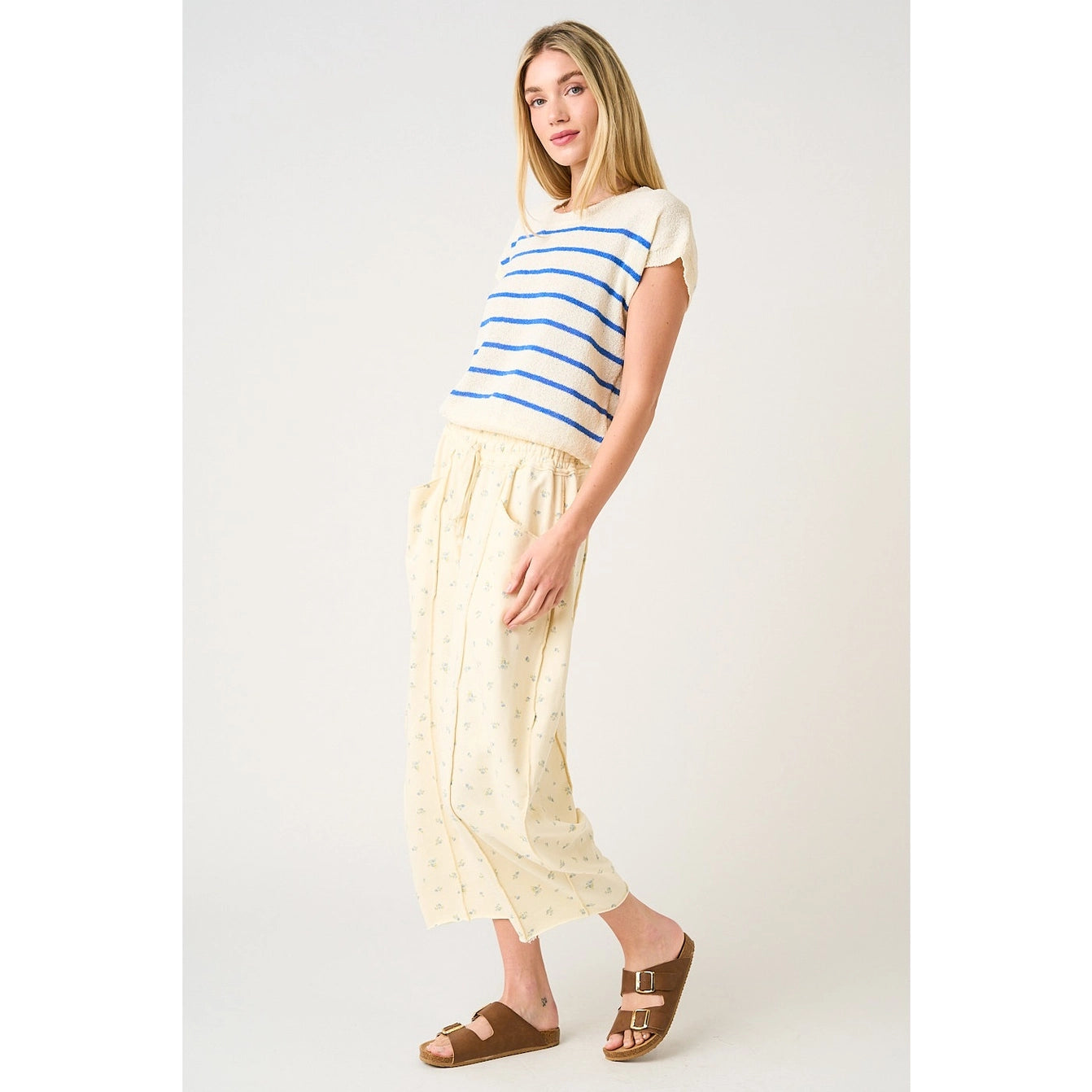 Butter Floral Pull On Barrel Pants