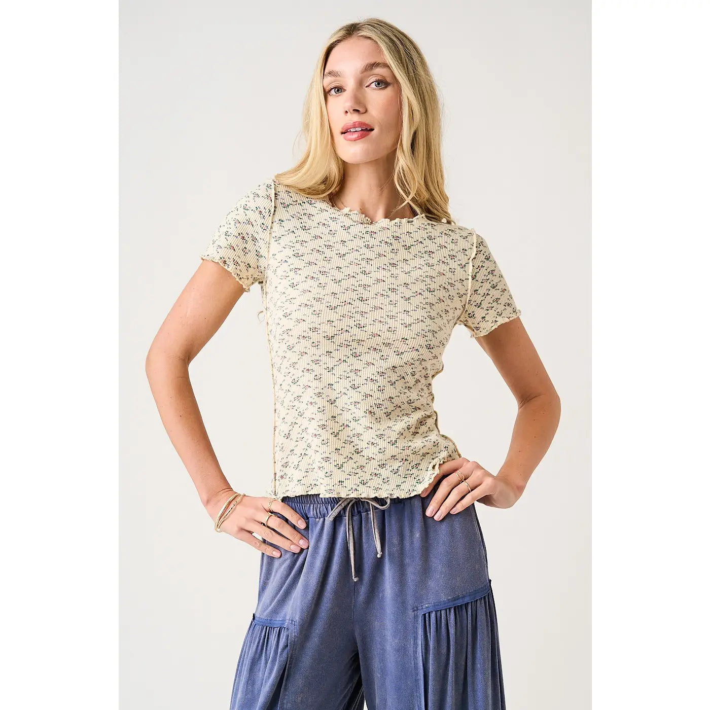 Buttercream Floral Print Waffle Knit Top