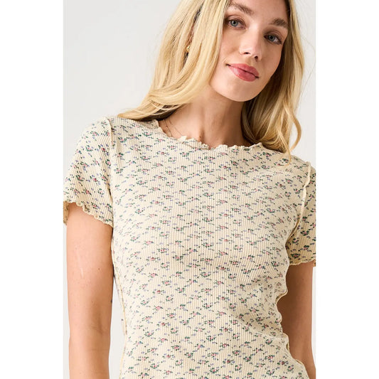 Buttercream Floral Print Waffle Knit Top