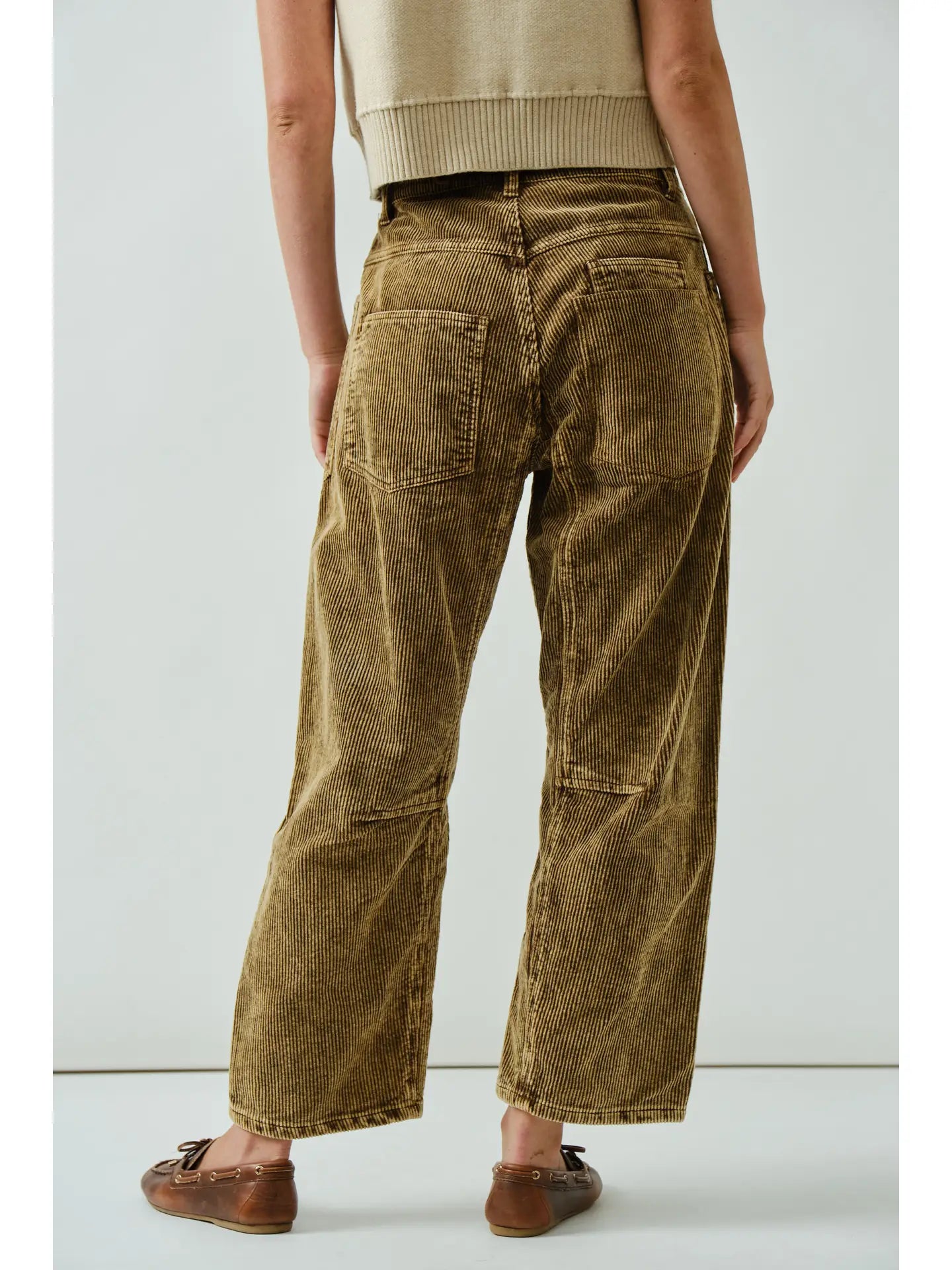 Camel Barrel Corduroy Pants with Eyelet Waist