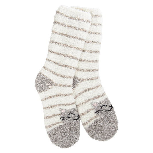 Cat Striped Knit Pickin' Fireside Crew Socks