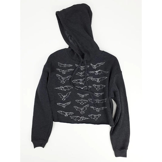 Charcoal Bats Mandy Crop Hoodie by Supermaggie
