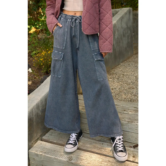 Blueish Charcoal Cargo Wide Leg Pants