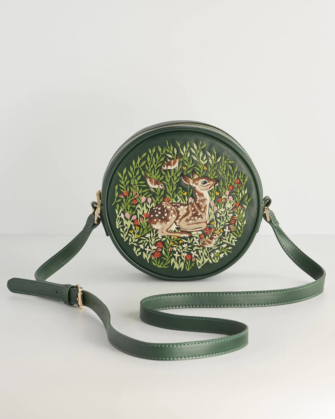 Chloe Fawn Embroidered Circle Bag Green