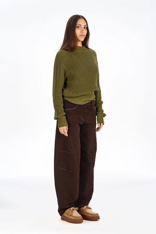 Chocolate Amelia Barrel Leg Trouser by Komodo