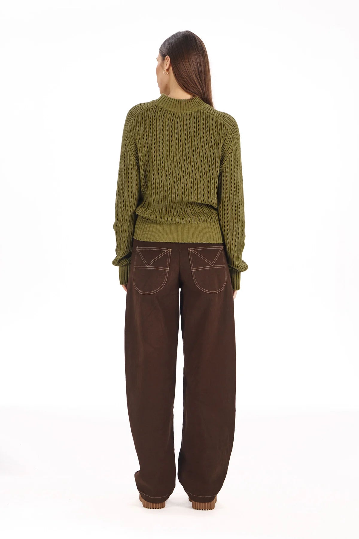 Chocolate Amelia Barrel Leg Trouser by Komodo
