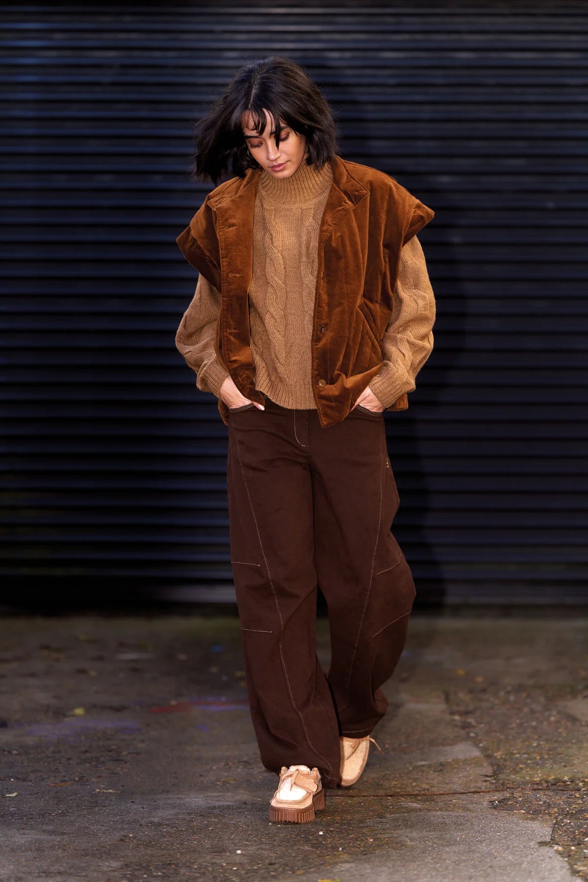 Chocolate Amelia Barrel Leg Trouser by Komodo